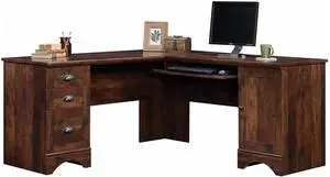 Pemberly Row Home Office L Shaped Desk with Computer Tower Storage in Curado Cherry