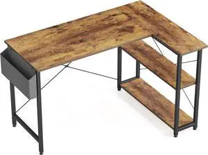 Cubiker L Shaped Desk, 55" Computer Desk with Reversible Storage Shelves Home Office Corner Desk Study Writing Gaming Table, Deep Brown
