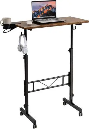SIDUCAL Portable Standing Desk Adjustable Height, Mobile Stand Up Desk with Wheels, Small Computer Desk for Walking Pad, Rolling Desk for Standing or Sitting, Rustic Brown