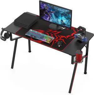 EE EUREKA ERGONOMIC Gaming Desk Office Desk Computer Desk Home Table 47 Inch Desk with Mouse Pad Headset Hook Cup Holder Controller Stand, Black