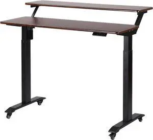 UNICOO Electric Height Adjustable 2-Tier Raising Desk with Wheels, Mobile Standing Desk with Monitor Stand, Ergonomic Adjustable Computer Table, Electric Standing Game Table for Home Office