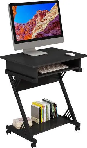 Zenira Small 24 Inch Tall Computer Desk with Drawers, Corner Gaming Desk for Bedroom, Home, Office, Black