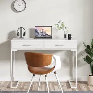 Tribesigns Computer Desk with Drawers for Small Spaces, 39" White Home Office Desks Study Writing Desk for Bedrooms, Home Office, Living Room