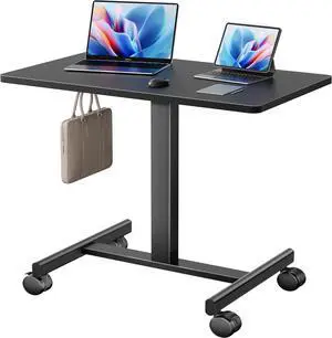 Mobile Standing Desk, Small Teacher Standing Rolling Desk, Portable Laptop Desk with Lockable Wheels, Computer Workstations, Adjustable Height, Black