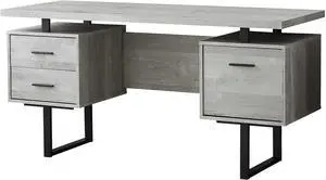 Monarch Specialties Computer Desk with Drawers - Contemporary Style - Home & Office Computer Desk with Metal Legs - 60"L (Grey Reclaimed Wood Look)