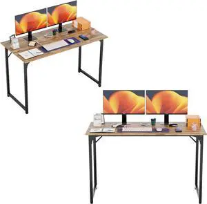 48 Inch Computer Desk Set of 2, Office Desk with Metal Frame, Home Office Desk, Modern Simple Style for Small Space Home Office, Living Room, Bedroom, Brown