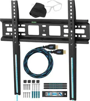 Cheetah Fixed TV Mount for Most 26-60 Inch TVs up to 115lbs VESA 400x400mm, with 10ft HDMI Cable, LED LCD OLED-4K Flat Screen TV Wall Mount Bracket, Fits 16" Studs, Quick Release Lock, Low Profile