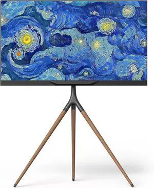 ONKRON Tripod TV Stand for 32-65 Inch Screen up to 77 lbs, Height Adjustable TV Easel Stand with Swivel, TV Floor Mount max VESA 400x400, Modern Corner Floor TV Stand with Beech Wood Legs Black