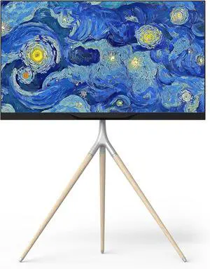 ONKRON Tripod TV Stand for 32-65 Inch Screen up to 77 lbs, Height Adjustable TV Easel Stand with Swivel, TV Floor Mount max VESA 400x400, Modern Corner Floor TV Stand with Beech Wood Legs White