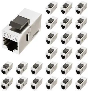 10Gbps Cat6a Shielded Keystone Coupler, Female to Female RJ45 Keystone Jack, Ethernet Keystone Coupler in Silver, 25 Pack 10Gbps Cat6a Shielded Keystone Coupler, Female to Female RJ45 Keystone Jack, Ethernet Keystone Coupler in Silver, 25 Pack