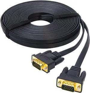 DTech VGA to VGA Cable 50ft Long Thin Flat 15 Pin Computer Monitor Cord Male to Male SVGA Wire (50 Feet, Black)