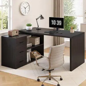HSH Dark Grey L Shaped Computer Corner Desk with 3 Storage Drawers 55 inch HSH Dark Grey L Shaped Computer Corner Desk with 3 Storage Drawers 55 inch
