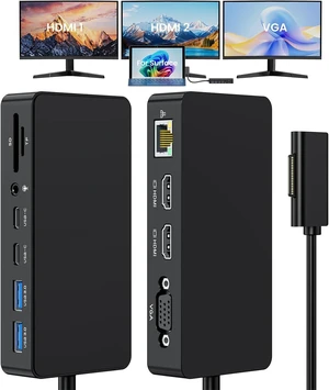 Surface Docking Station Triple Displays Dual 4K HDMI + VGA with Power Adapter, 12 in 1 Surface Dock for Surface Pro 12/11/10/9/8/X/7/6/5/4/3, Surface Laptop 7/6/5/4/3/2/1, Surface Book Go Dock Surface Docking Station Triple Displays Dual 4K HDMI + VGA with Power Adapter, 12 in 1 Surface Dock for Surface Pro 12/11/10/9/8/X/7/6/5/4/3, Surface Laptop 7/6/5/4/3/2/1, Surface Book Go Dock