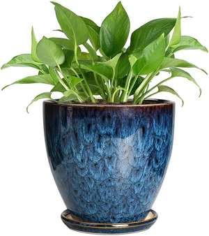 6 Inch Plant Pot - Ceramic Pots for Plants with Drainage Hole and Saucer, Ceramic Planters for Indoor Plants Outdoor, Decorative Round Planter, Room Home Decor, Gifts for Plant Lovers, Blue 6 Inch Plant Pot - Ceramic Pots for Plants with Drainage Hole and Saucer, Ceramic Planters for Indoor Plants Outdoor, Decorative Round Planter, Room Home Decor, Gifts for Plant Lovers, Blue