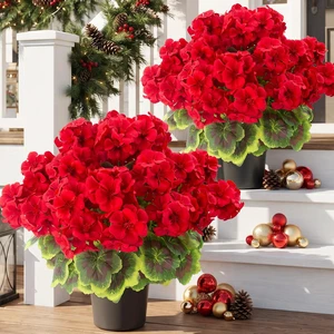 Lovemoon 2pcs Potted Red Geraniums Artificial Outdoor Flowers for Christmas Lovemoon 2pcs Potted Red Geraniums Artificial Outdoor Flowers for Christmas
