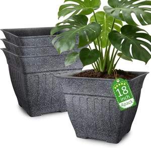 4-Pack 18 Inch Large Outdoor Planters, Stone-Like Finish, Gray