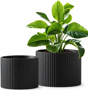 Matte Black Ceramic Plant Pots, 8.1 + 6 Inch Planters for Indoor Plants, Modern Flower Pots with Drainage, Two-Sizes Set Matte Black Ceramic Plant Pots, 8.1 + 6 Inch Planters for Indoor Plants, Modern Flower Pots with Drainage, Two-Sizes Set