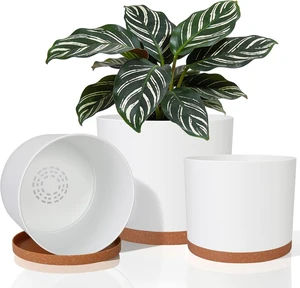 3 Pack Cylinder Planter Set 10/9/8 Inch White Indoor Plant Pots