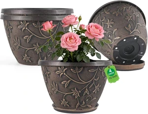 10 Inch Flower Pots Outdoor, Plastic Planters 4 Pack 10 Inch Flower Pots Outdoor, Plastic Planters 4 Pack