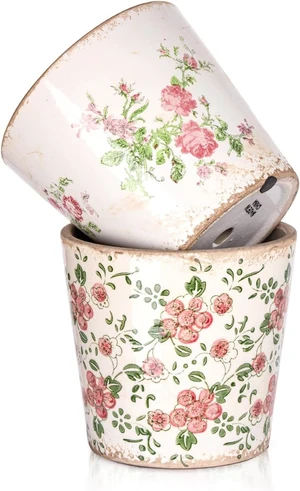 Sungmor 5.5 Inch Ice Crackle Glaze Ceramic Planter - 2 Pack Pink & Red Sungmor 5.5 Inch Ice Crackle Glaze Ceramic Planter - 2 Pack Pink & Red