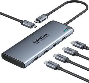 QGeeM USB C Hub,Multiple Converter Adapter 5 in 1,Type C Splitter Extender with Single 8K,Dual 4K/60Hz,10Gbps Data Transfer,PD 100W,for MacBook Pro,iMac,HPM1/M2 only 1 Display