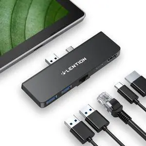 LENTION Surface Pro 7 USB C Hub Docking Station,5-in-1 Surface Pro 7 Hub,4K@60Hz USBC to HDMI Hub,USB C to Gigabit Ethernet Hub,2 USB 3.0 Hub,PD 60W Type C Charging Port Hub(CS35,Black)