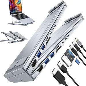 Civilizek 8-in-1 USB-C Laptop Stand, Laptop Stand Docking Station, 8-in-1 USB-C Hub, Civilizek Laptop Stand, Foldable Portable USB Hub with 4k Hdmi, USB 3.0, Pd 100w (2 pcs)