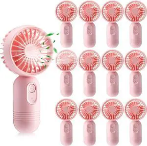 12 Pack Mini Portable Handheld Fan Bulk for Travel 3 Speeds, Rechargeable USB Battery Operated, Small Personal Eyelash Fans for Women Men Indoor Outdoor(Pink,Classic Style)