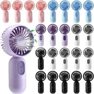 24 Pack Mini Portable Fan Bulk for Travel 3 Speeds, Rechargeable USB Battery Operated, Small Handheld Personal Eyelash Fans for Women Men Indoor Outdoor(Multicolor)