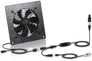 120mm Temperature-Controlled USB/DC Silent Cooling Fan - 5V/12V Dual Voltage,6-Inch, 10-Speed Adjustable - for AV Cabinets, Server Racks, Greenhouses & RVs