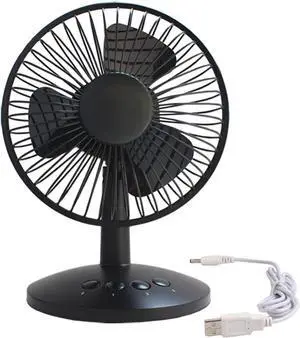 USB Mini Fan Silent Wind Three Speed Wind Head can be Installed Battery Student Dormitory Office Desktop Bed Fan (Color : Black)