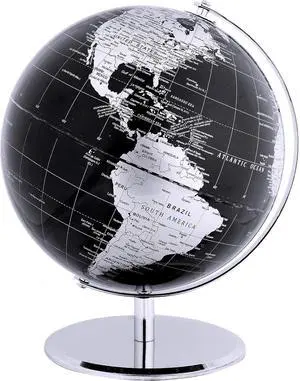 ANNOVA Metallic World Globe Black  Educational/Geographic/Modern Desktop Decoration - Stainless Steel Arc and Base/Earth World - Metallic Black - for School, Home, and Office (10-Inch)