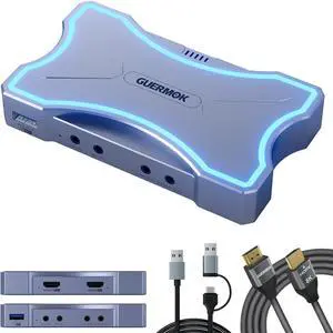 4K HDMI Capture Card with Touch LED, Dual in/Loop-Out, USB 3.0, 4K@60Hz/ 2K@144Hz Video Capture, Mic/Line in, 4 Audio Outputs, Efficient Cooling, Streaming and Gaming for Switch2/1