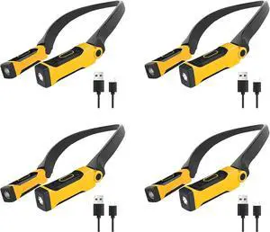 4X Rechargeable USB Reading Lamp Neck Book Light, 2 Brightness Levels, Bendable Arms for Reading, Camping, Repairing
