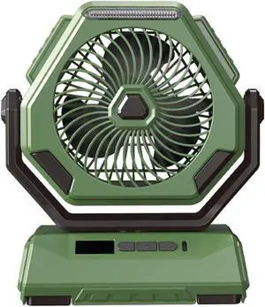 Outdoor Automatic Steering Wireless USB Charging Small Fan Lighting Silent Battery Large Capacity Portable Camping Fan (Green,A)