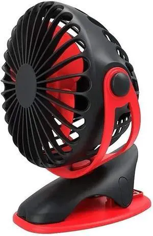 Mini Clip Fan Stroller Fan USB Desktop Fan 4 Speeds Quiet Cooling Table Fan 360° Rotation for Pushchairs Strollers Buggies Offices Easy to Carry (Color : Red)