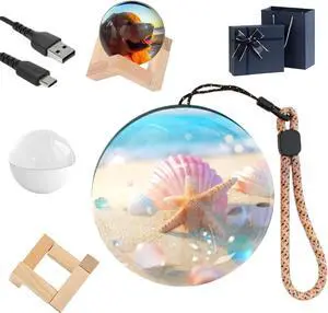 Memory Orb Lamp, 2.7in Memory Sphere Lamp Video, Memory Orb Video Crystal Ball, Personalized Uploadable Videos & Photos 3D Video Crystal Ball, LED Glass Gift for Anniversary (White)