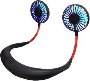 Portable Neck Fan, Wearable Sports Neck Personal Fan Handsfree USB Fan Rechargeable, Necklace Fan with Dual Wind Head 3 Speeds for Traveling Sport Outdoor Camping Office Low Noise Design