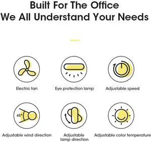 KEULEN Monitor Fan, Clip-On Computer Fan with LED Light, Infinitely Adjustable Speed, Adjustable Air Outlet 45°, Adjustable Brightness and Color Temperature, for Office Laptops, Desktop PC