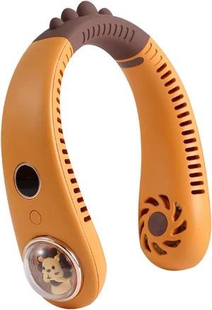 Cute Cartoon Neck Fan for Kids Children Girls Boys, Portable USB Rechargeable Bladeless Neckband Fan with 3 Speeds & Night Light, Lightweight Hands Free Wearable Fan, Gift Orange Cute Cartoon Neck Fan for Kids Children Girls Boys, Portable USB Rechargeable Bladeless Neckband Fan with 3 Speeds & Night Light, Lightweight Hands Free Wearable Fan, Gift Orange