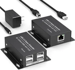 USB Extender Over Ethernet USB 2.0 HUB RJ45 Cat5e/6, 196ft/60m, up to 480Mbps Transfer Rate No Driver Required Supports POC Power Supply, Supports Connecting Keyboard Mouse U Disk Printer etc.