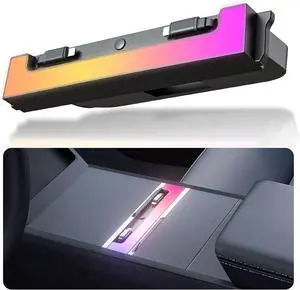USB Hub for Tesla Model Y Juniper 2025 2026 Model 3 Highland 2024 2025 with RGB Ambient Light, 120W Dual Type-C Fast Charger Multi Ports Docking Station Retractable Cable fit Center Console