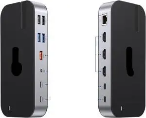 15 in 1 USB C Docking Station Laptops HUB-4K60Hz 3 HDMI RJ45 SD/TF Audio PD 100W Adapter Compatible for MacBook Pro Air(15in1 2HDMI DP VGA)