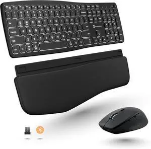 X9 Backlit Wireless Keyboard and Mouse (Bluetooth + 2.4G) Ergonomic Keyboard and Mouse Wireless Combo with Detachable Wrist Rest, Rechargeable, Full-Size Set for Phone, Computer, Laptop, Mac