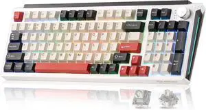 K98 Wireless Mechanical Keyboard,Tri-Mode BT5.0/2.4GHz/USB-C Hot Swappable Custom Keyboard,Gasket Structure,RGB Backlit Gaming Keyboard for Win & Mac(White&Red,Milk-V2 Switch)
