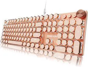EWEADN Typewriter Style Mechanical Keyboard, Wired Typewriter Keyboard,104 Keys Retro Typewriter Keyboards, Media Control Knob, Wired Computer Keyboard Pink Switch for Windows/Mac/PC-Pink