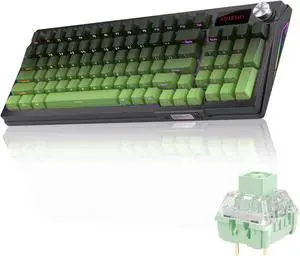 KUTETHY KY95 98% Wireless Mechanical Keyboard,LCD Screen & Knob,Tri-Mode BT5.0/2.4GHz/USB-C Hot Swappable Custom,Pre-lubed Kailh Clicky Switches,95 Keys RGB Gaming Keyboard(Green Gradient)