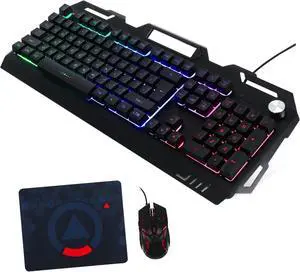 Mechanical Gaming Keyboard and Mouse Wired with Luminous Keys Metal Panel and Ergonomic Design for Gaming and Work