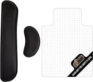 Gorilla Grip Wrist Rest and Chair Desk Mat, Wrist Rest Includes Mouse Pad Rest in Black, Memory Foam, Stain Resistant, Chair Mat for Carpets Size 29x47, Slip Resistant Computer Mat, 2 Item Bundle