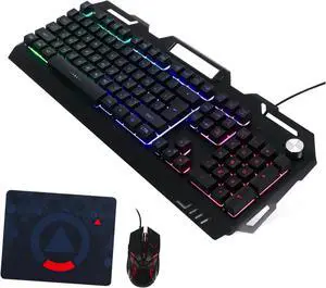 Gatuida Mechanical Gaming Keyboard and Mouse Combo Wired Metal Panel with Rainbow Backlit Dual-Color Keycaps Ergonomic Design for Stable High-Performance Desktop Gaming